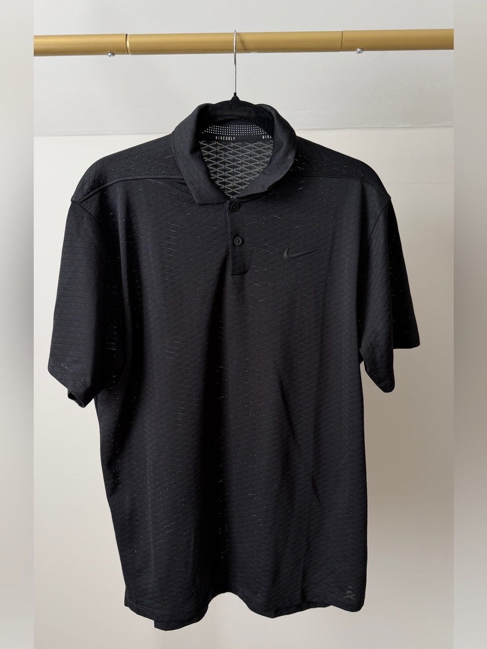 NIKE Dri-FIT Embossed Tri-Blade Polo Golf Black sz M
